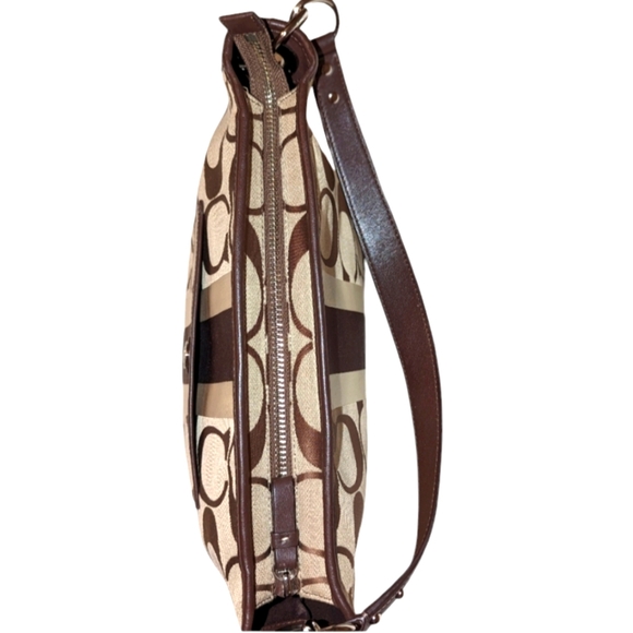 COACH Bag Signature Hamptons Weekender Brown Stripe Jacquard Canvas Shoulder EUC - Picture 10 of 15